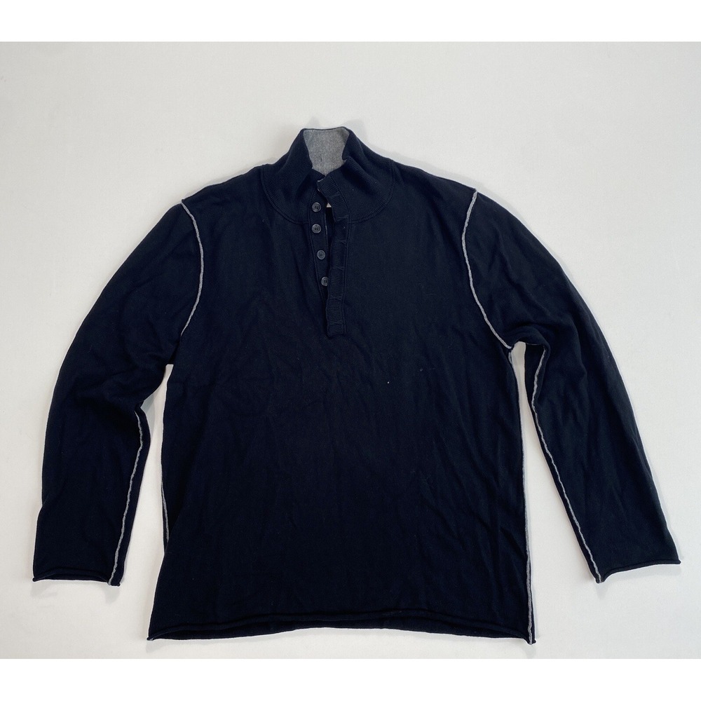 Carbon 2 Cobalt Sweater Men's XL Cotton Cashmere Henley Black Modern Casual